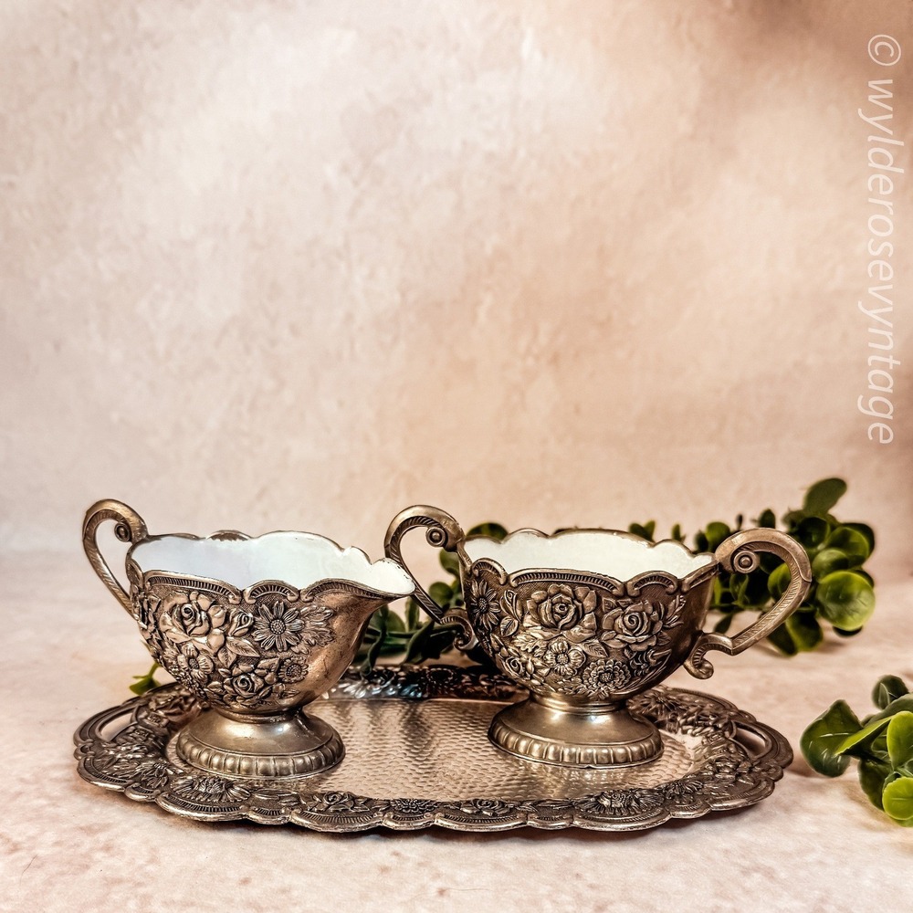Silver Plated Rose Cream and Sugar Set
